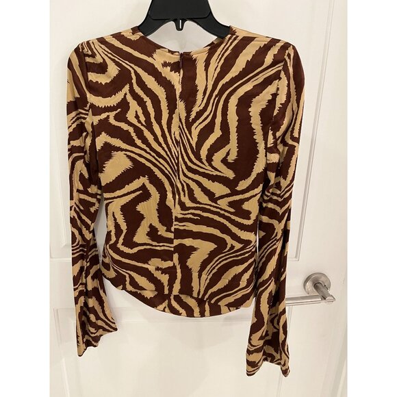GANNI Cutout tiger-print silk-blend satin blouse Size US 4 EU 36 - Picture 9 of 12